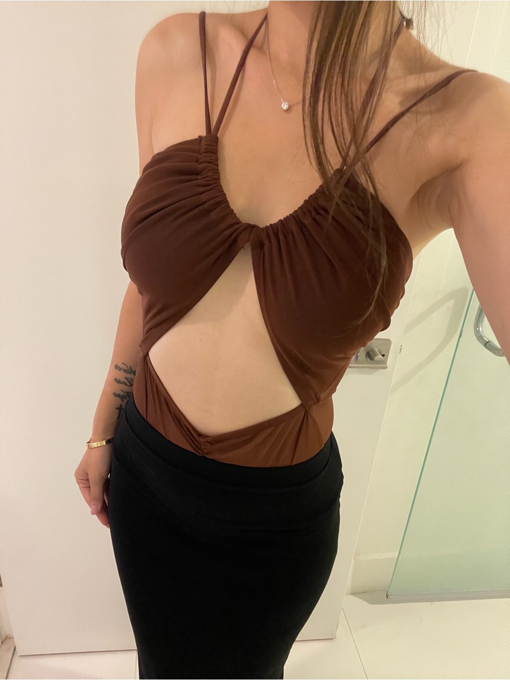 Urban outfitters Brown one piece bodysuit with cut out detail